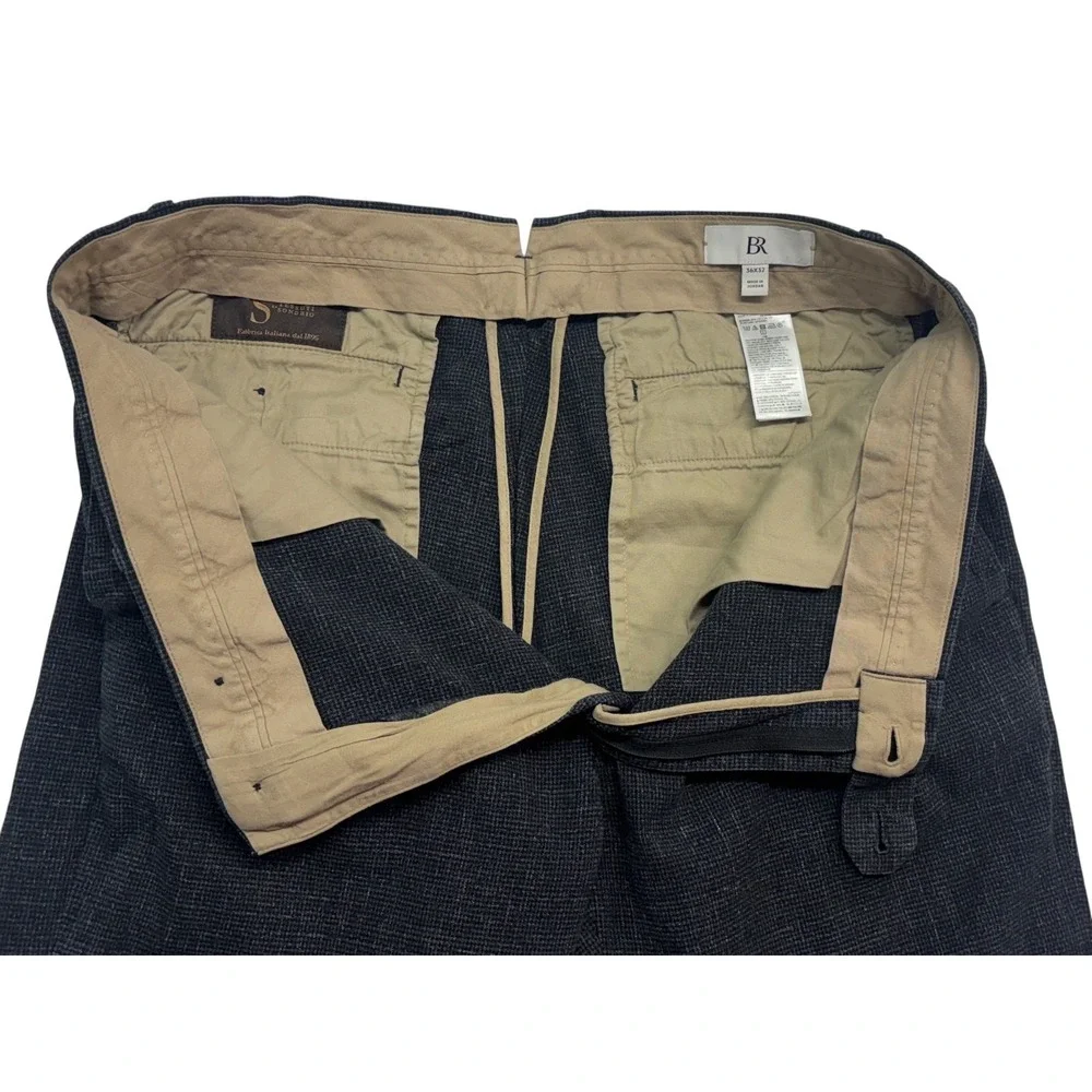 Banana Republic 36x32 Charcoal Pants Chino Italian Stretch Cotton Micro Check